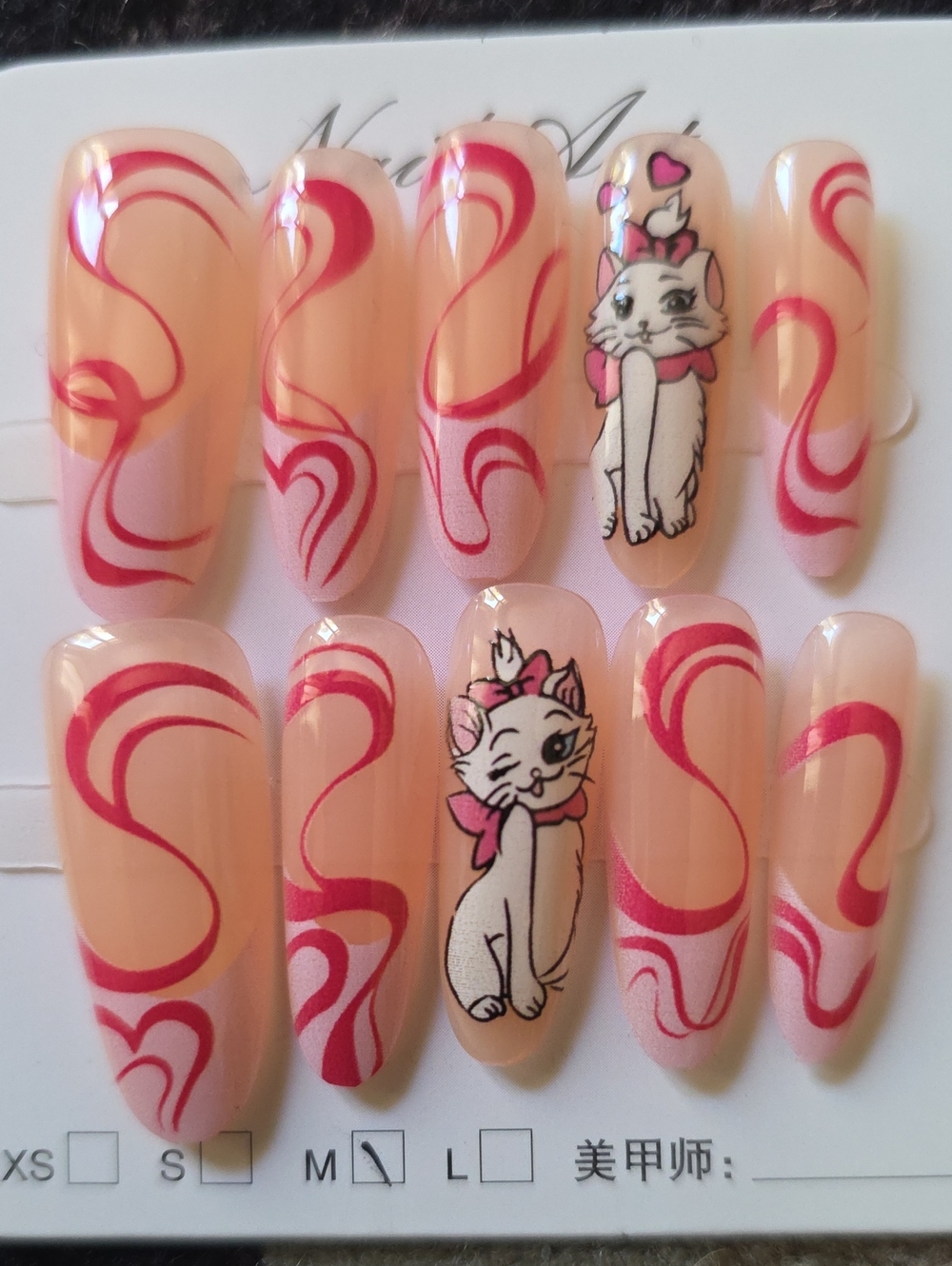 Peach Pink Cat Nail Art Set - Size Med